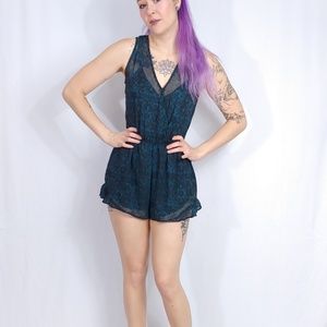 ASTR Nordstrom Blue Filigree Romper Playsuit XS